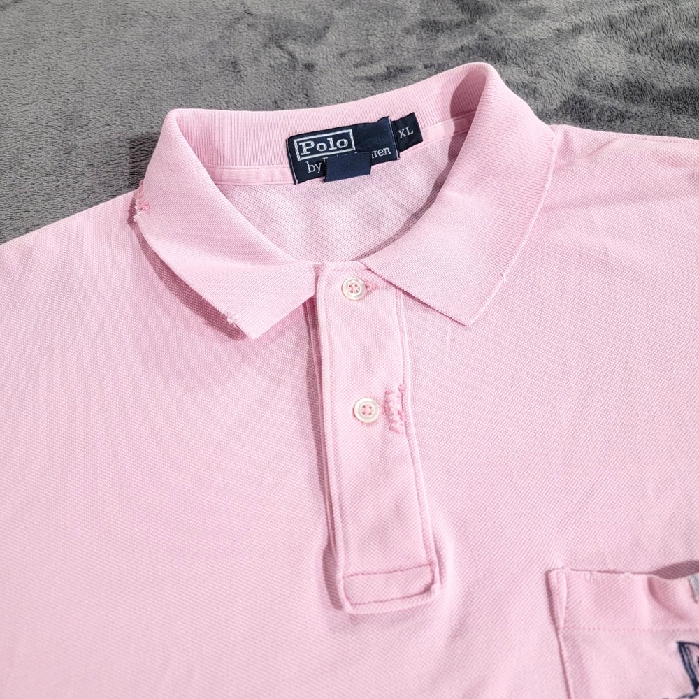 VTG Polo Ralph Lauren Shirt Men XL Pink Pique Distressed 381 Bleeker Yacht Club